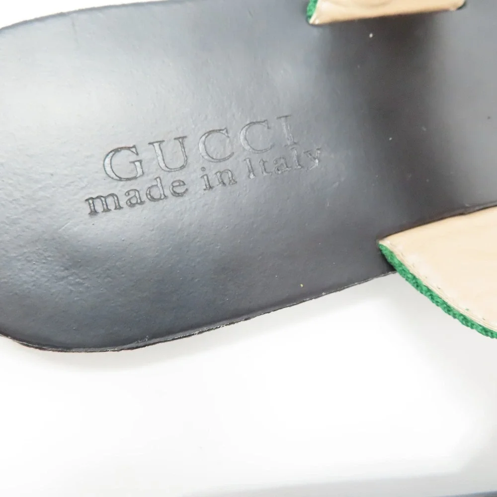 Gucci Double G Web Thong Sandals Black Mens 42 Flip Flops Gold Logo Italy - Picture 11 of 16